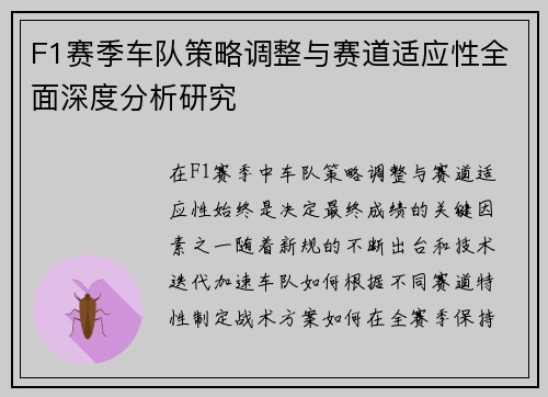 F1赛季车队策略调整与赛道适应性全面深度分析研究 F1赛季车队策略调整与赛道适应性全面深度分析研究